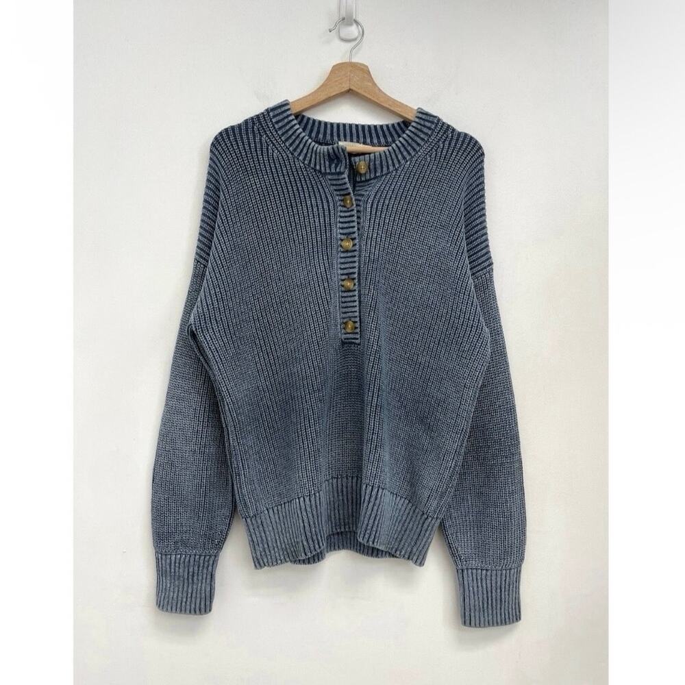 Faherty Women's Sunwashed Organic Cotton Fisherman Henley Sweater Coastal Medium - Picture 11 of 12